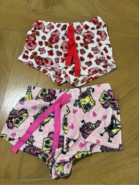 Plush Lounge Shorts Set - Pink & White Heart Prints